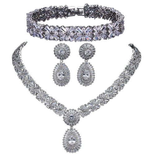 Élégance Royale – Parure de Bijoux Zircon et Plaqué Platine