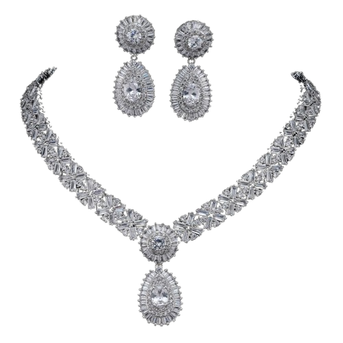 Élégance Royale – Parure de Bijoux Zircon et Plaqué Platine